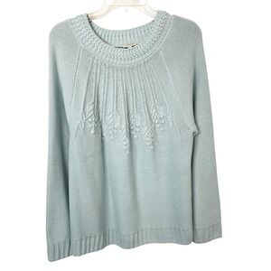 Talbots XL Sweater Chunky Knit Light Blue Textured Yoke Pullover Pastel 880